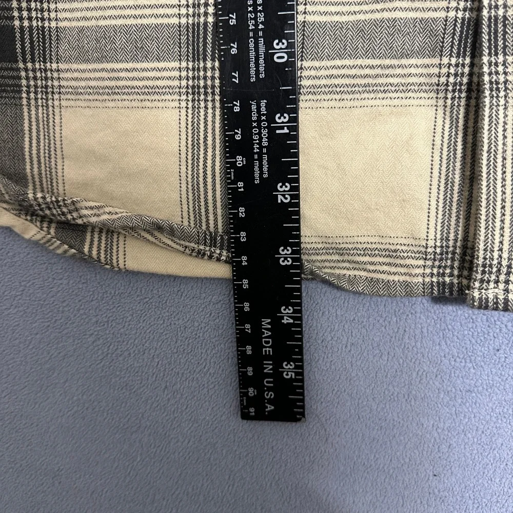 Carhartt Flannel Button-Up Shirt Long Sleeve Plaid‎ Cream Black Mens Size L Tall